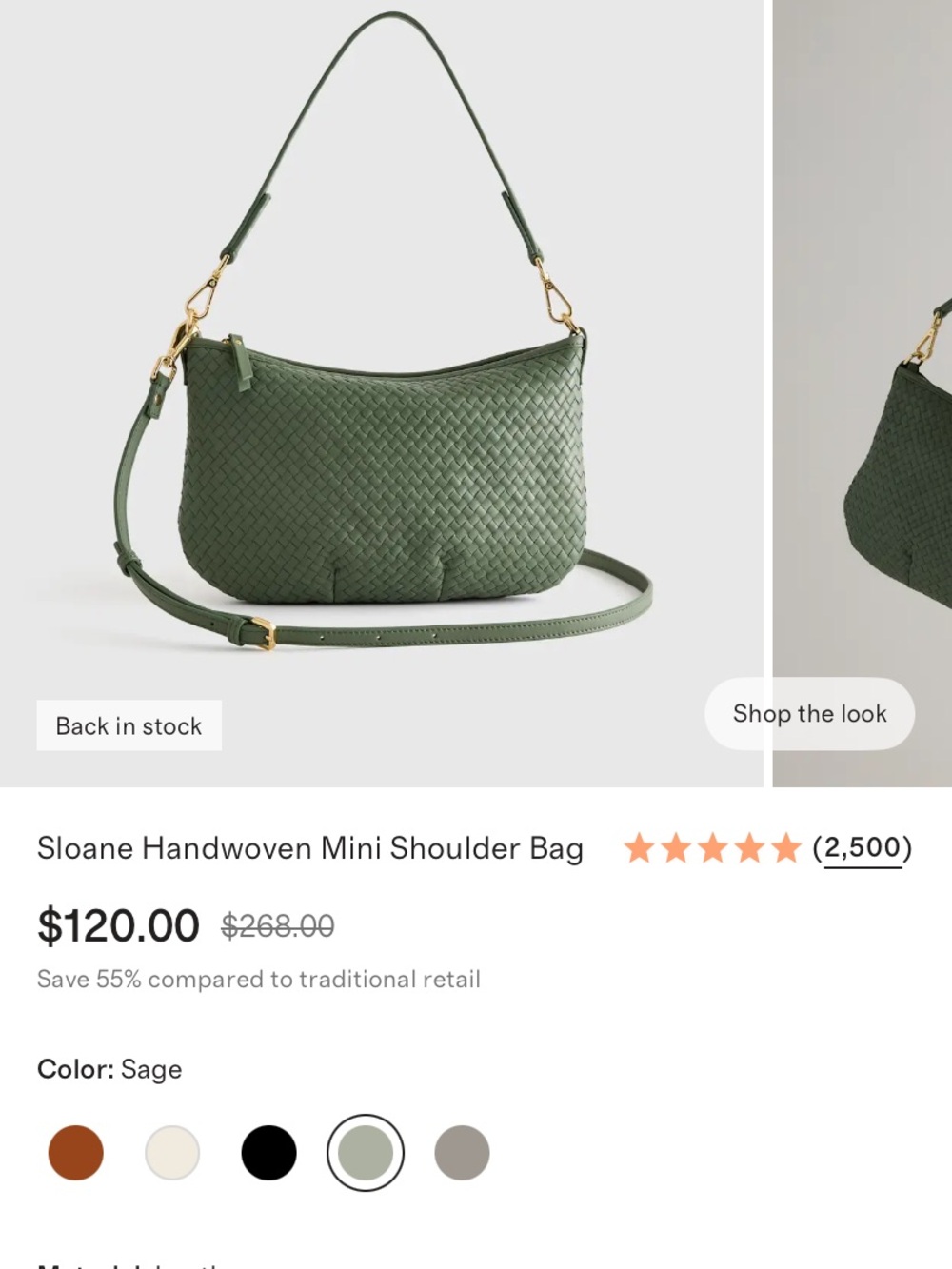 Quince Sage Green Sloane Woven Leather Crossbody/Shoulder Mini Bag - Picture 7 of 7
